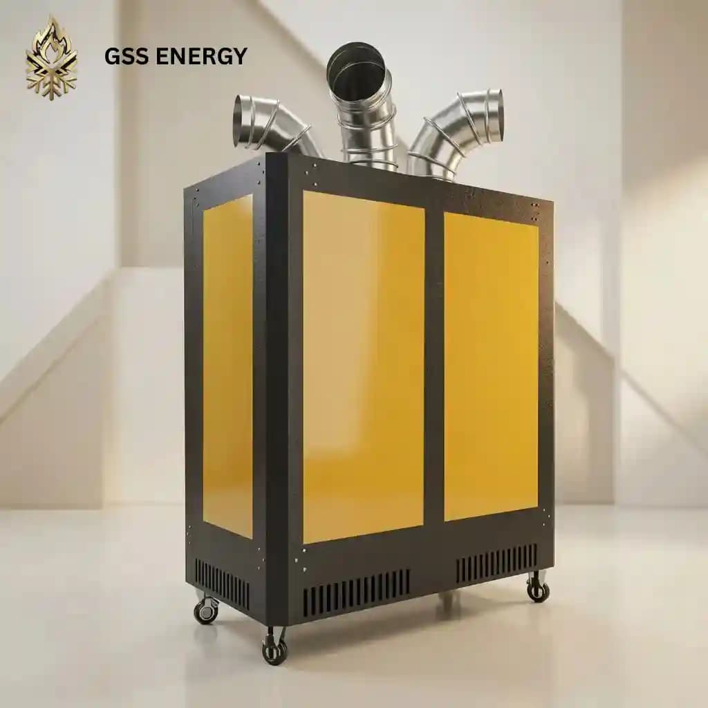 کوره هوای گرم آکسیال صنعتی GSS Energy جهت گرمایش مستقیم سالن