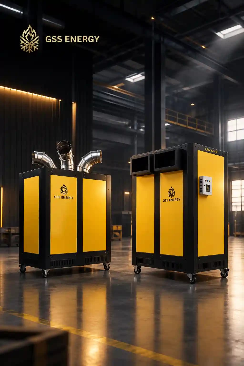 کوره هوای گرم صنعتی آکسیال و سانتریفیوژ GSS Energy مناسب سوله و گلخانه